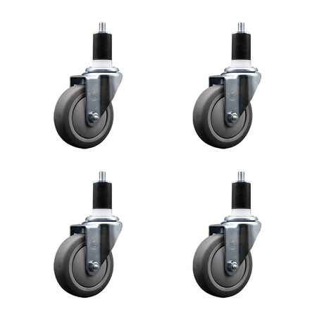 Service Caster 4'' Thermoplastic Rubber Wheel Swivel 1-1/2'' Expanding Stem Caster Set, 4PK SCC-EX20S414-TPRB-112-4